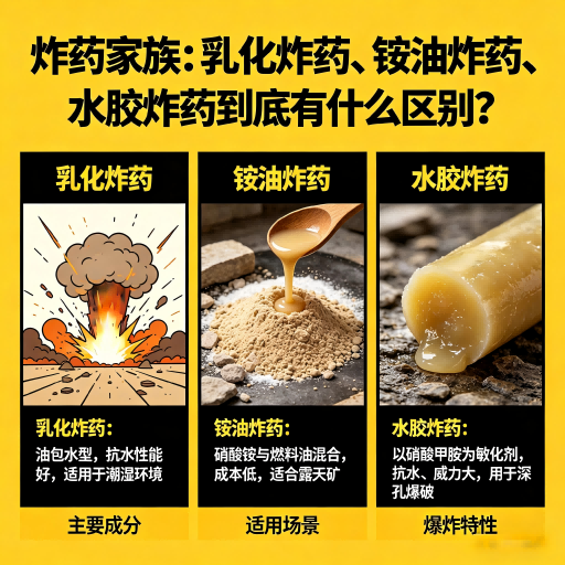 黄岛炸药家族：乳化炸药、铵油炸药、水胶炸药到底有什么区别？